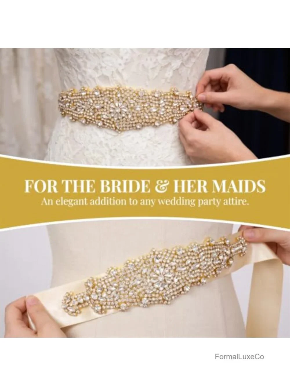 Crystal Beaded Rhinestone Wedding Dress Belt Sash Iron-On